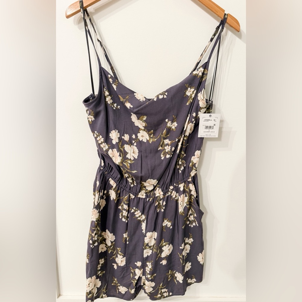 Floral Romper in Charcoal with Cream Flowers